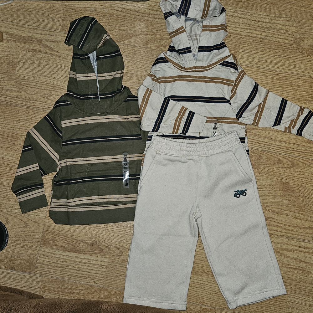The Children's Place Striped Hoodie Set in Olive, Cream and Navy